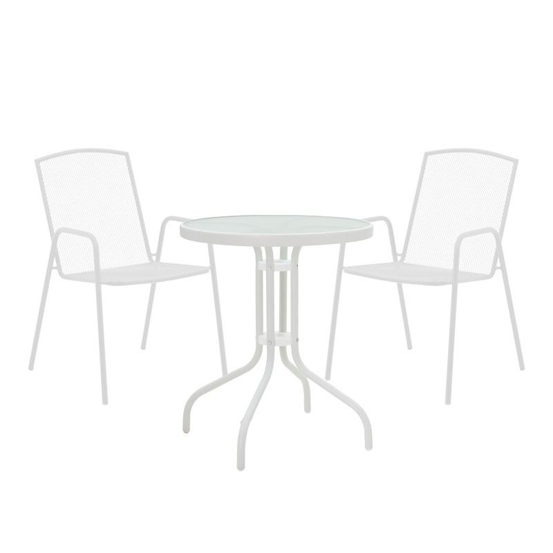 Set masă și scaune de exterior, 3 Piese, Model Watson-Pomedon, Alb
