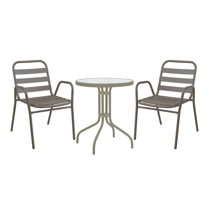 Set masă și scaune de exterior, 3 Piese, Model Watson-Sussie, Champagne, D60x70 cm