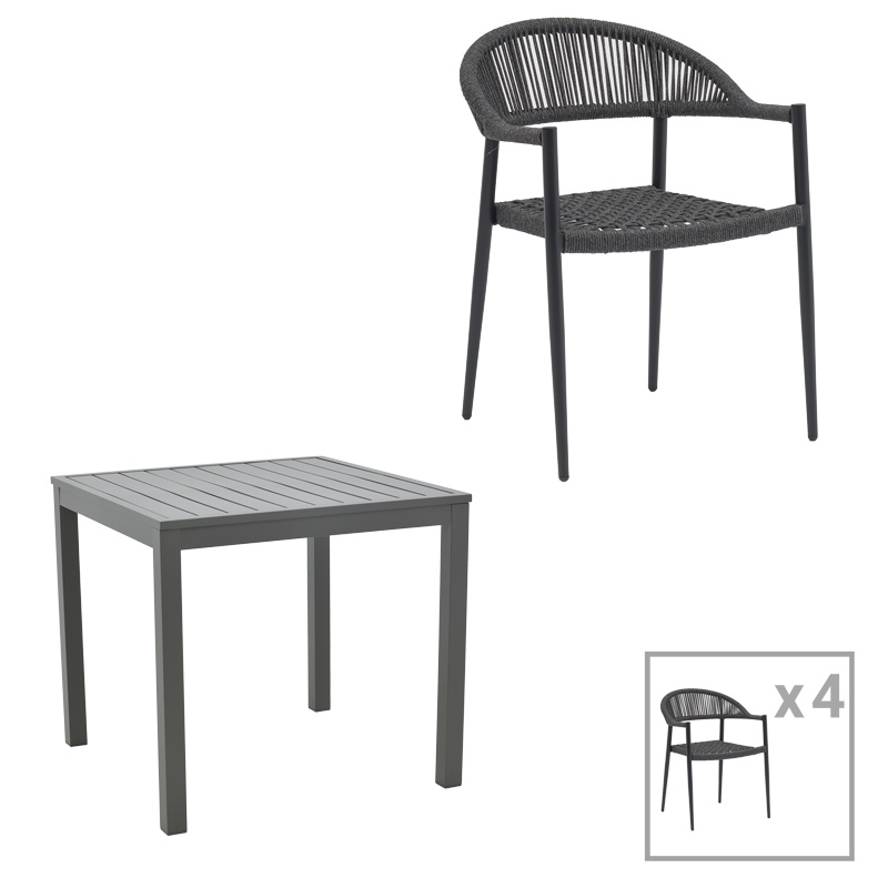 Set masă și scaune de exterior, 5 Piese, Model Kliton-Freiburg, Antracit, 80x80x74 cm