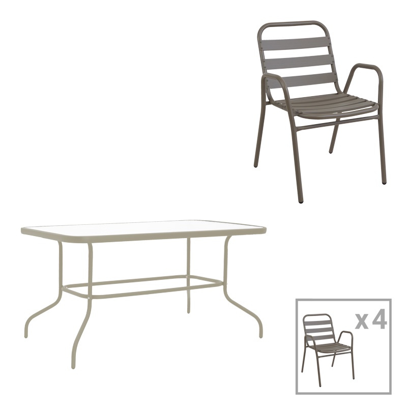 Set masă și scaune de exterior, 5 Piese, Model Valor-Sussie, Champagne, 110x60x70 cm