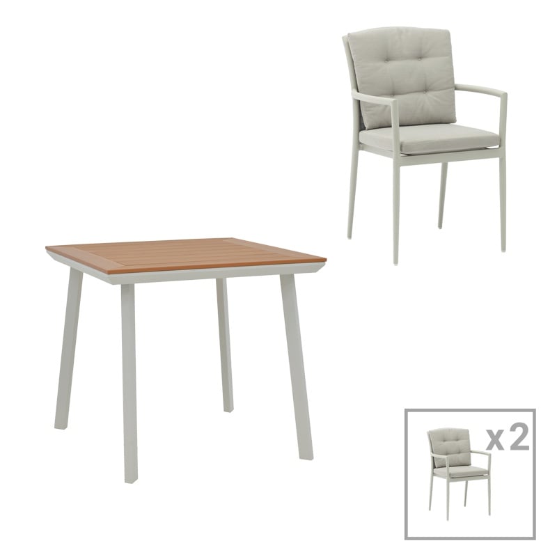 Set Masa si Scaune de Gradina, 3 Piese, Model Synergy-Moritz, Natural/Alb/Gri, 80x80x74 cm