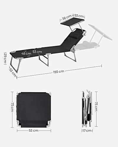 Sezlong, Songmics, Negru, 53x193x29.5 cm - 2 | YEO