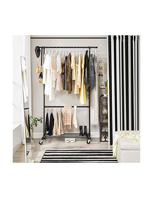 Suport pentru haine cu roti, Songmics, 110 kg, HSR62BK, Negru