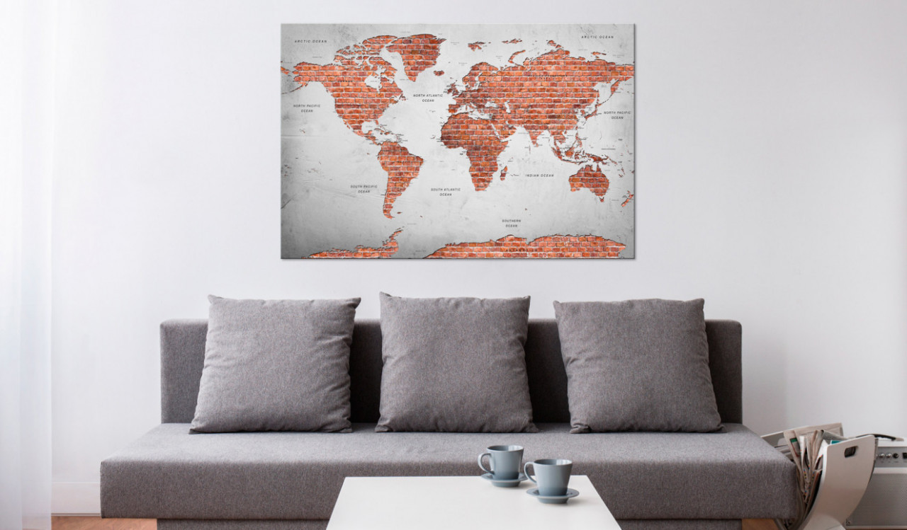 Tablou din plută - Brick World [Cork Map] 120x80 cm - 1 | YEO