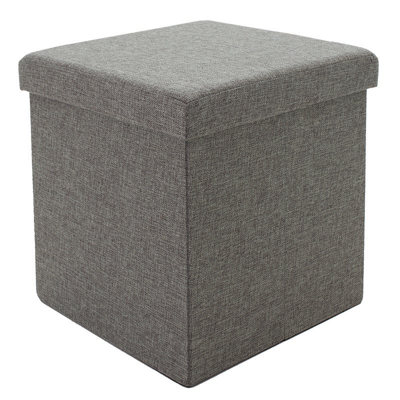 Taburet hol cufar cu spatiu de depozitare Crystal material textil gri 38x38x38cm