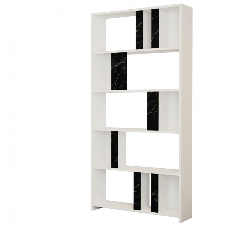 Biblioteca Model Lima, Alb/Negru marmorat, 90x180x20 cm - 3 | YEO