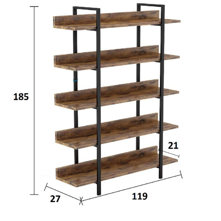 Biblioteca Pako World, Model Almond, 119x27x185 cm, Nuc/Negru - 2 | YEO