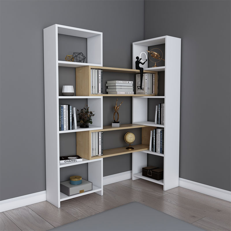 Biblioteca Pako World, Model extensibila, 163.5x22x150 cm, Alb/Natur - 3 | YEO