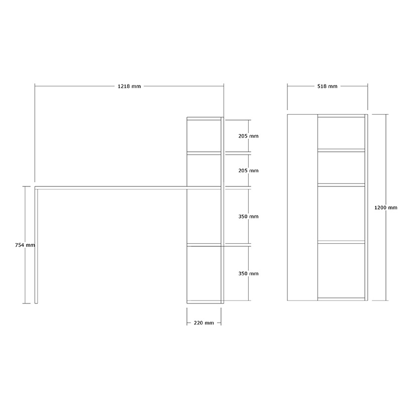 Birou cu biblioteca Model Mergo, Stejar, 121x51x75 cm - 2 | YEO
