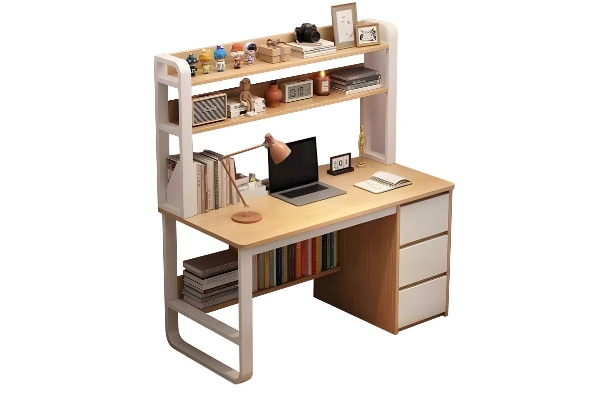 Birou cu raft Soco MDF natural - alb 120x50x144cm - 3 | YEO