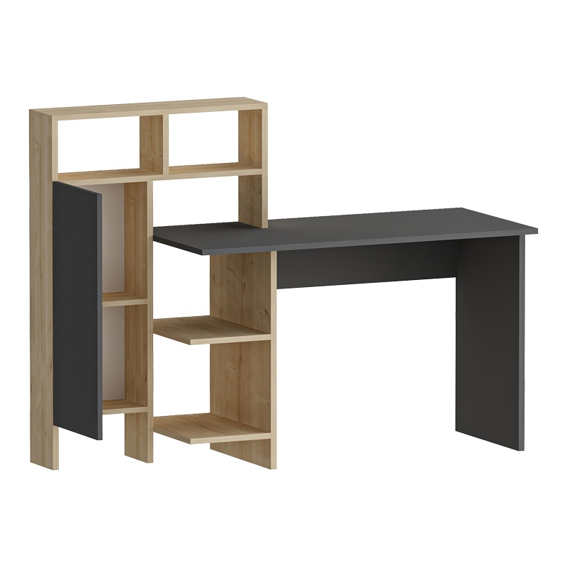 Birou cu rafturi Model Calisma, Antracit/Stejar, 120x60x111 cm - 3 | YEO