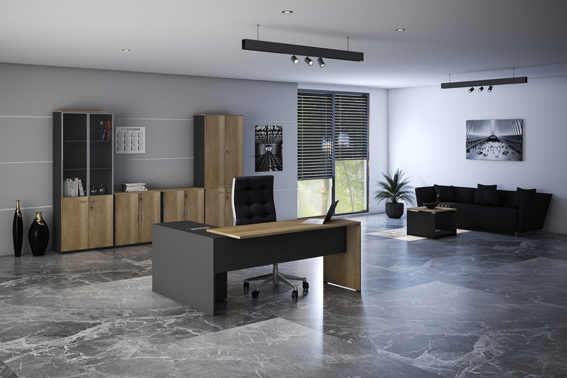 Birou Lotus Oak, Antracit 180x160x75 cm