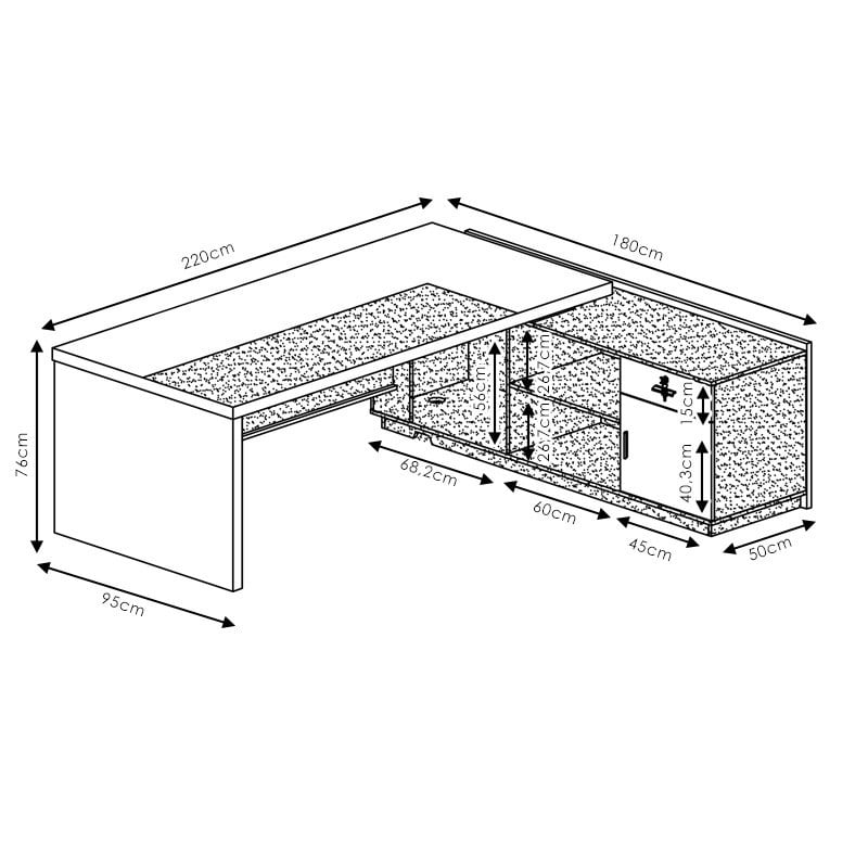 Birou pe colt dreapta Oscar nuc - antracit 200x180x76cm