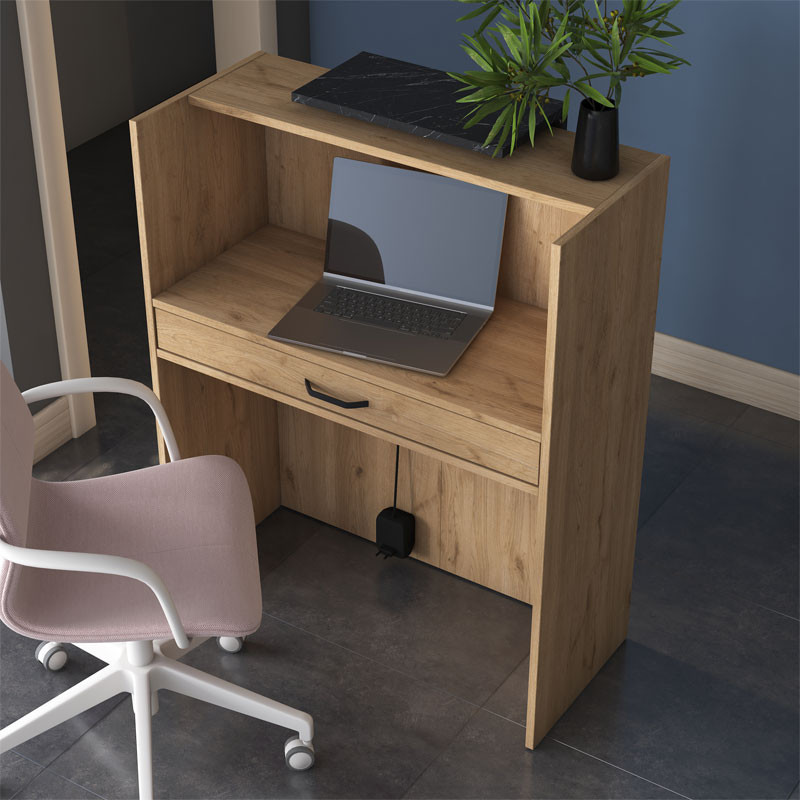 Birou Receptie Pako World, model Zowel, 90x110x40 cm, Natural/Negru marmorat - 1 | YEO