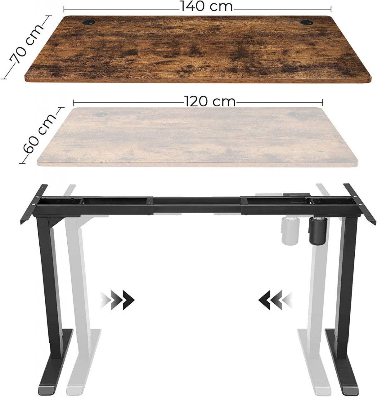 Cadru pentru Birou Songmics, model Caiden, 110-155x68-116x58 cm, Maro/Negru - 2 | YEO
