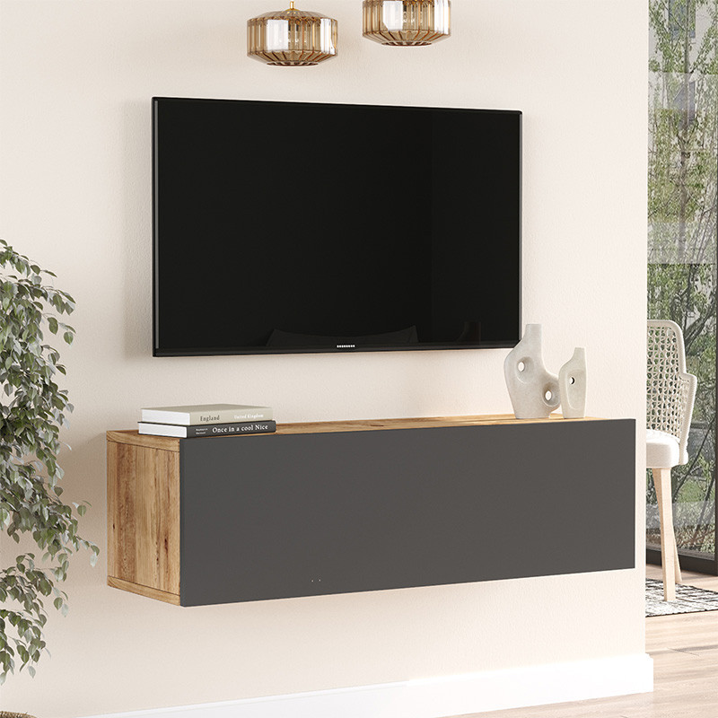 Comoda TV de perete Serit culoare antracit - sonoma 100x31.6x29.6cm - 2 | YEO