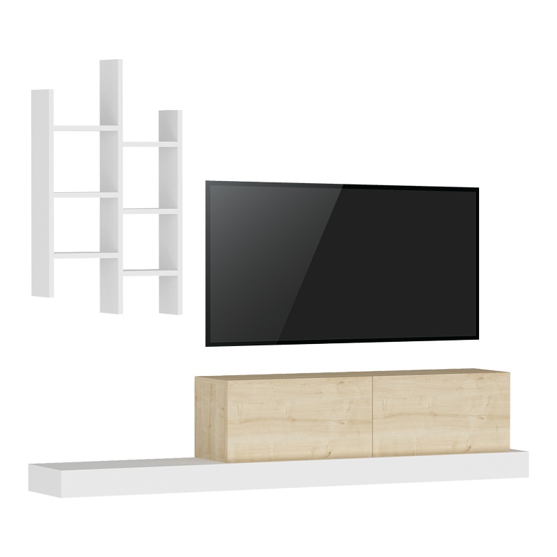 Comodă TV Model Rumba, Stejar/Alb, 180x30x31 cm
