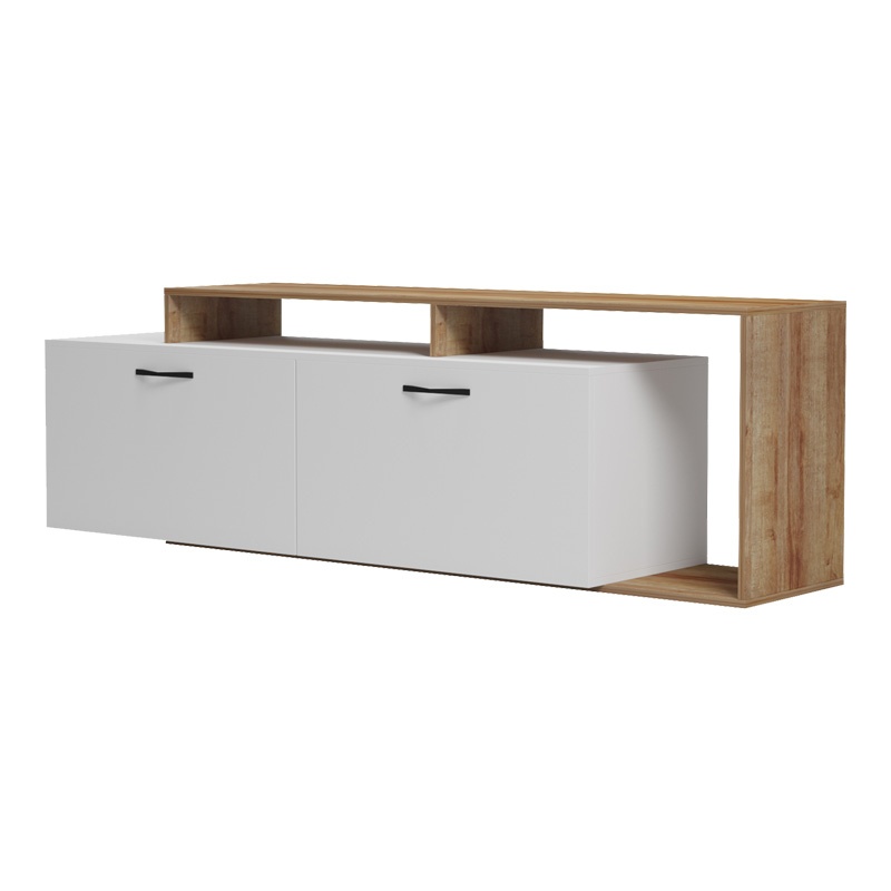 Comodă TV Model Tobler, Alb/Stejar, 170x40x53 cm - 3 | YEO
