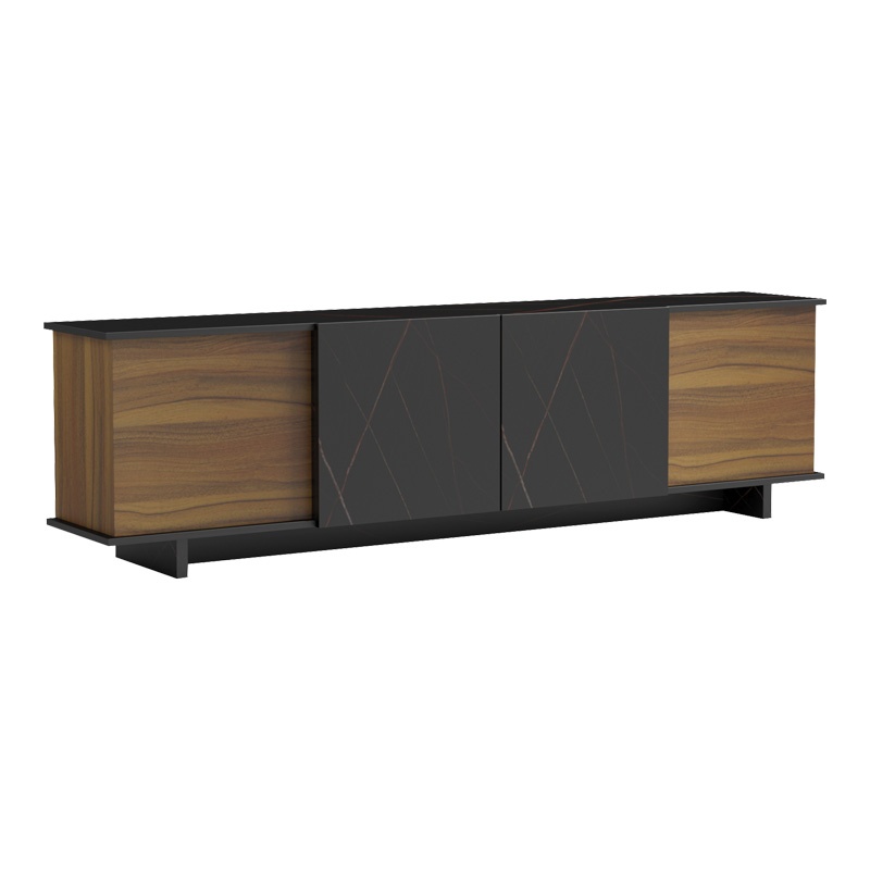 Comodă TV Model Zafore, Nuc/Negru marmorat, 180x33x50 cm