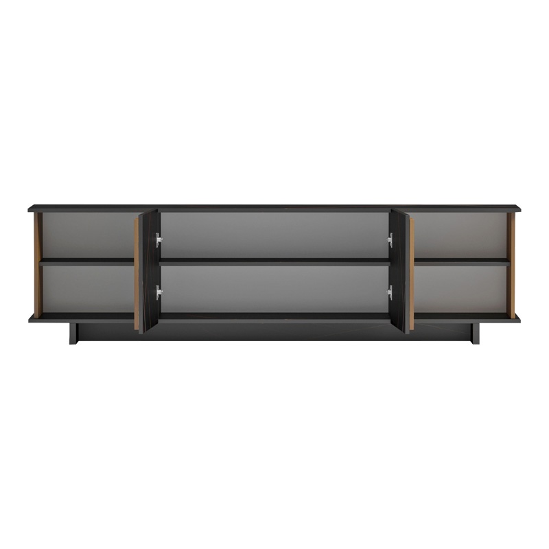 Comodă TV Model Zafore, Nuc/Negru marmorat, 180x33x50 cm - 2 | YEO