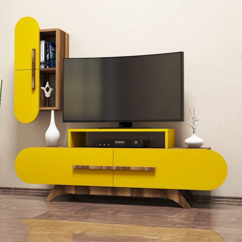 Comoda TV Rose S - Walnut, Yellow