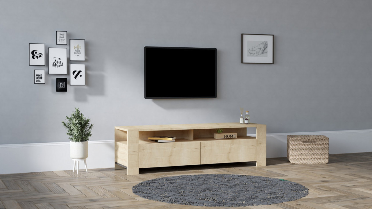 Comoda TV Salvador, Model Combe, 140x40x40 cm, Stejar safir