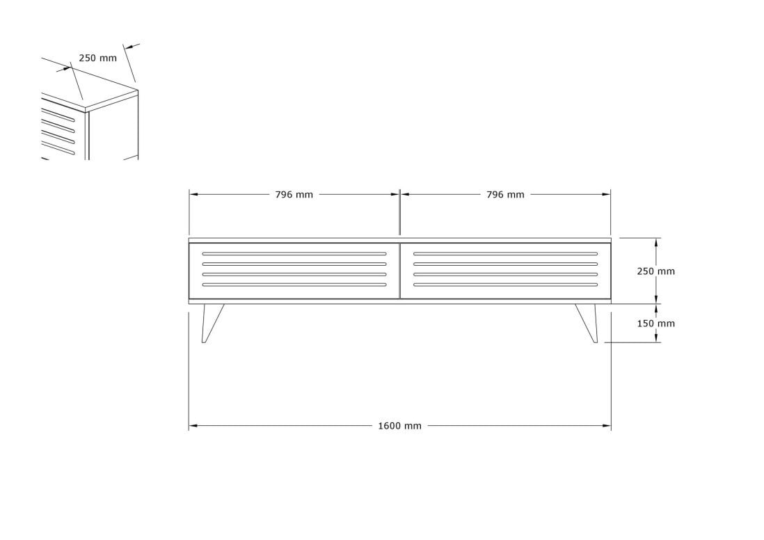 Comoda TV Salvador, Model Hill, 160x40x25 cm, Nuc/Alb