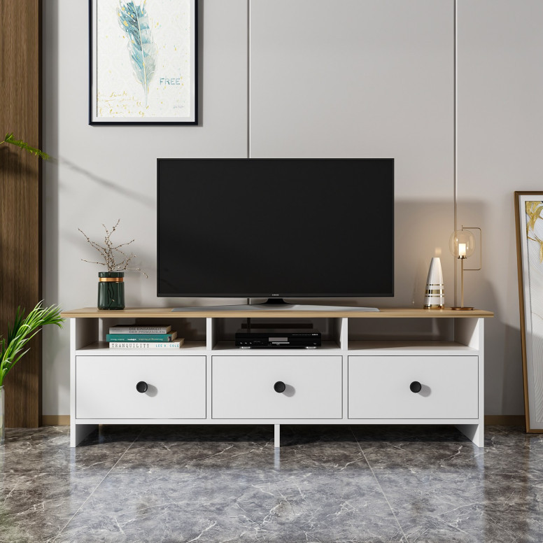 Comoda TV Salvador, Model Oslo, 150x47x36 cm, Alb/Safir