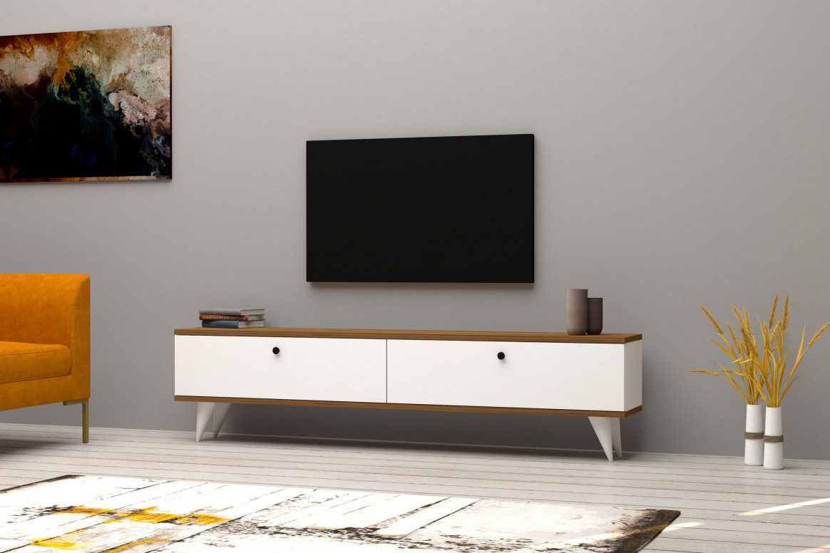 Comoda TV Salvador, Model Paris, 160x35x25 cm, Alb/Nuc