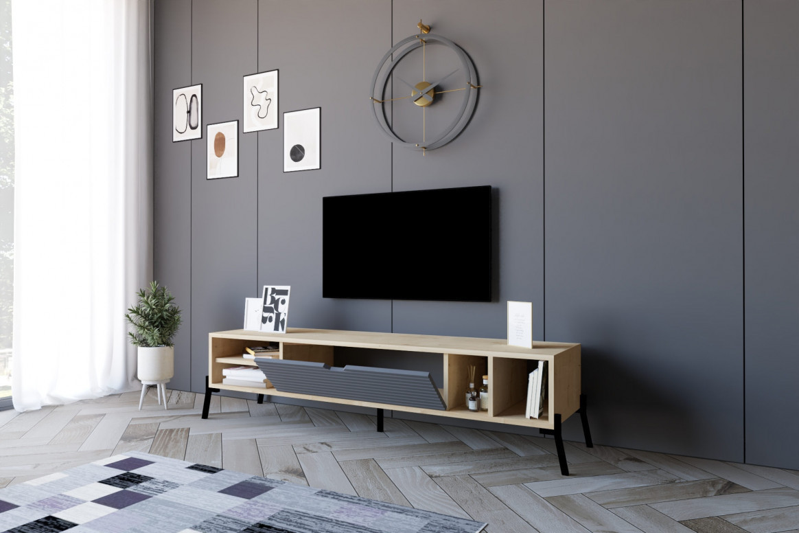 Comoda TV Salvador, Model Ponza, 160x36x40 cm, Stejar safir/Antracit - 1 | YEO