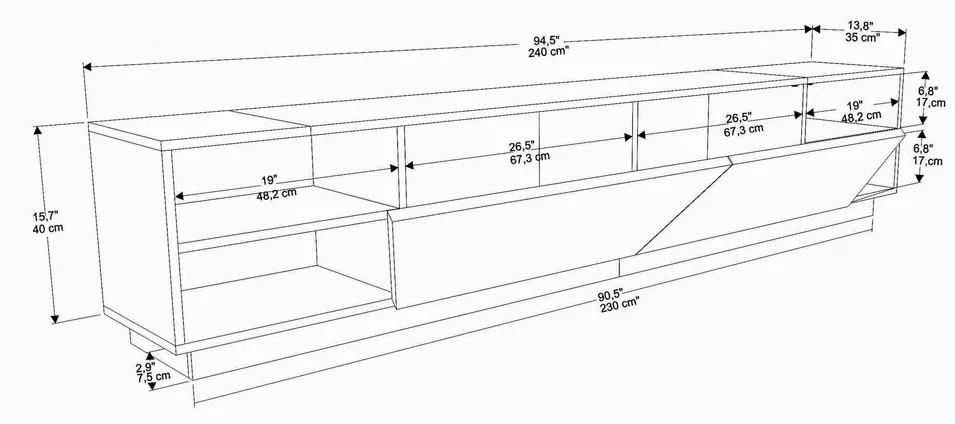 Comoda TV Salvador, Model Rhodes, 240x47.4x37.1 cm, Alb/Antracit - 2 | YEO