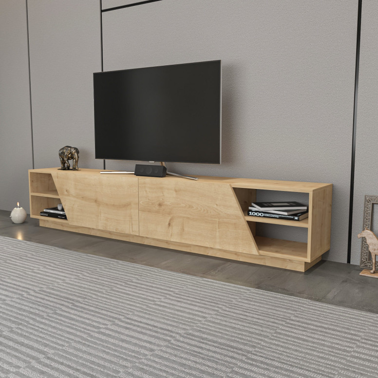 Comoda TV Salvador, Model Rhodes, 240x47.4x37.1 cm, Stejar - 2 | YEO