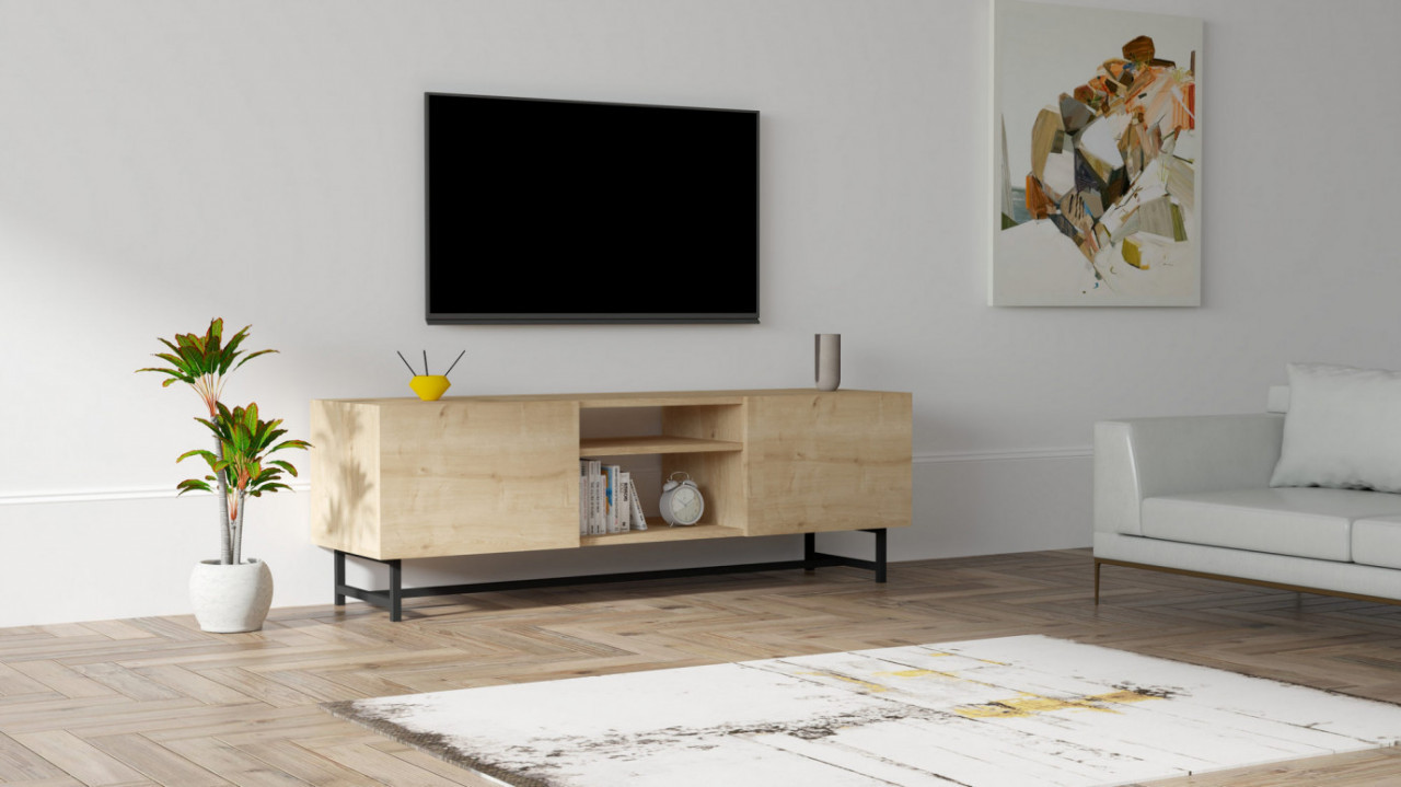 Comoda TV Salvador, Model Tugi, 150x50x40 cm, Stejar safir