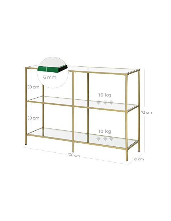 Consola din sticla securizata, Vasagle, 3 rafturi, 100 x 30 x 73, LGT27G, Auriu - 3 | YEO