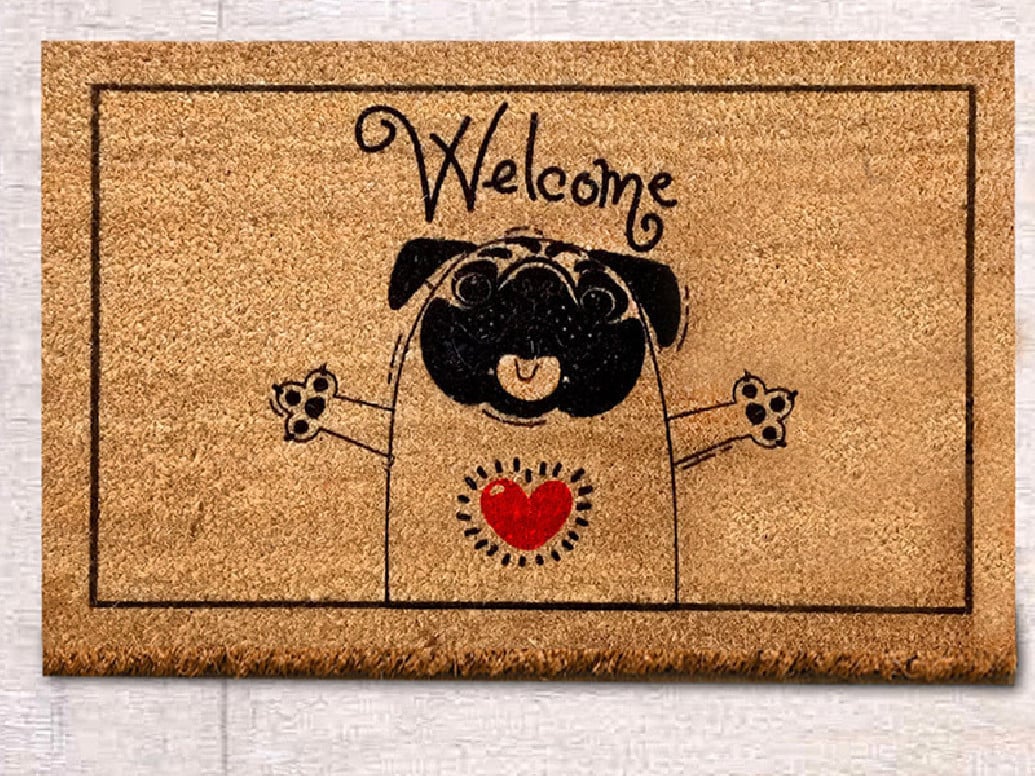 Covoras Intrare Hug Pug, 40x60 cm, din Fibre de Cocos