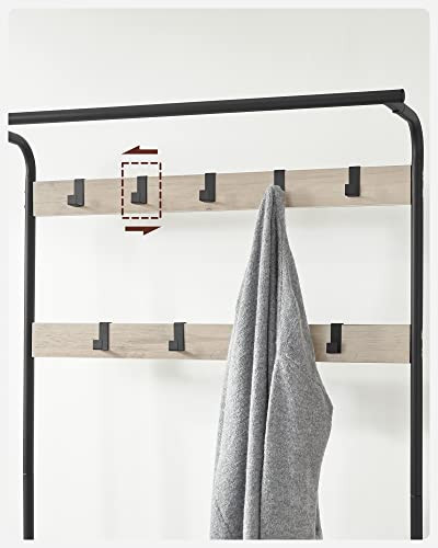 Cuier cu bancuta si suport pantofi Model Welch, Negru/Ivoire, 183x84x33.7 cm