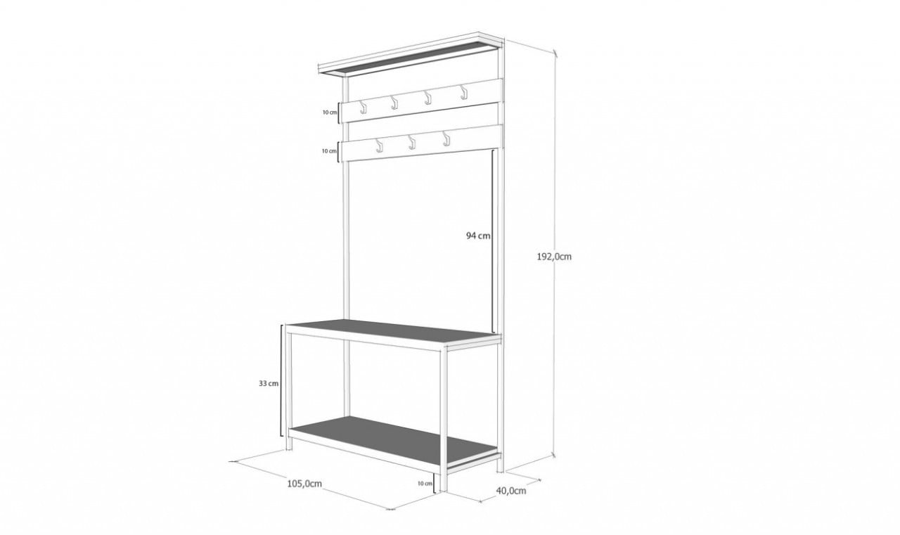 Cuier cu rafturi Model Girne, Negru/Stejar, 105x40x192 cm