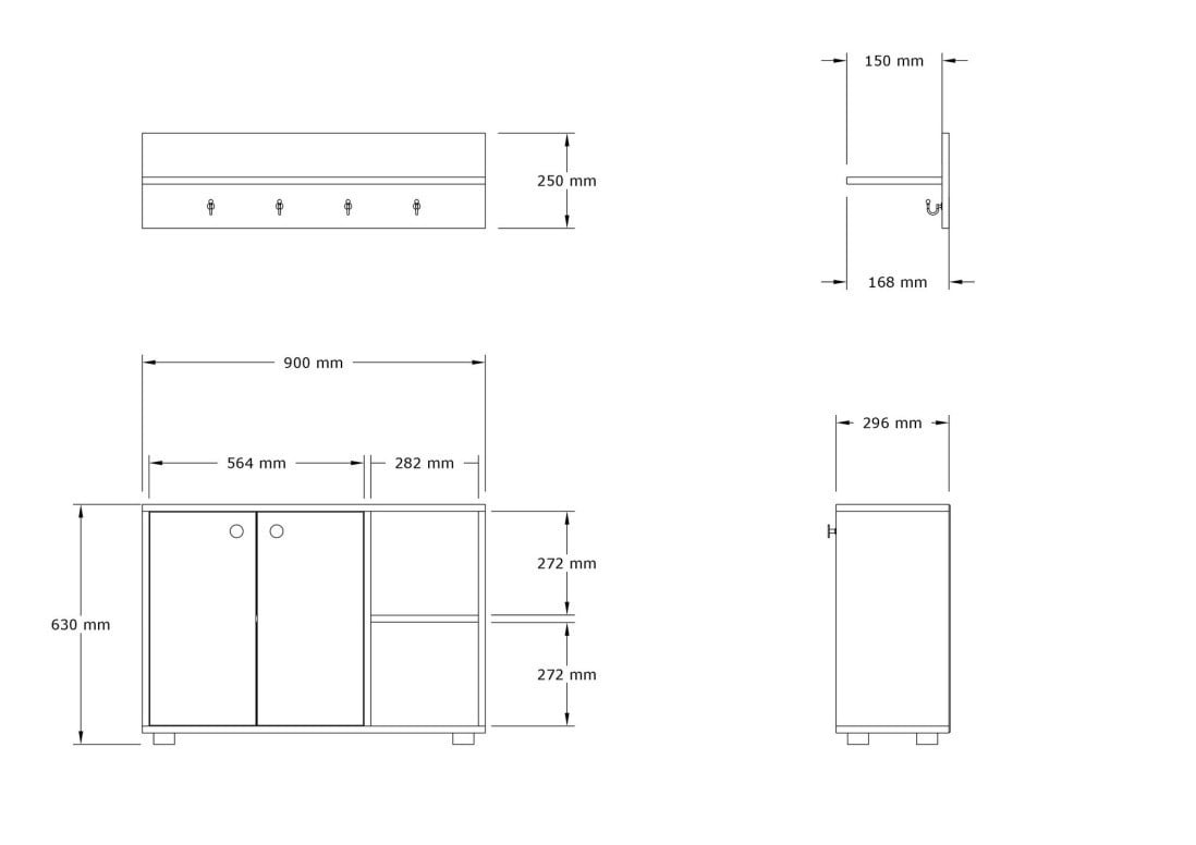 Cuier hol cu dulap si rafturi Model Venom, Antracit, 90x30x63 cm