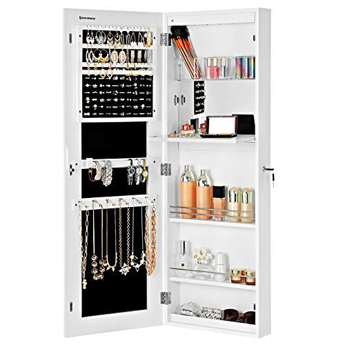 Dulap bijurerii cu oglinda, Songmics, Alb, 108x10x37.2 cm - 5