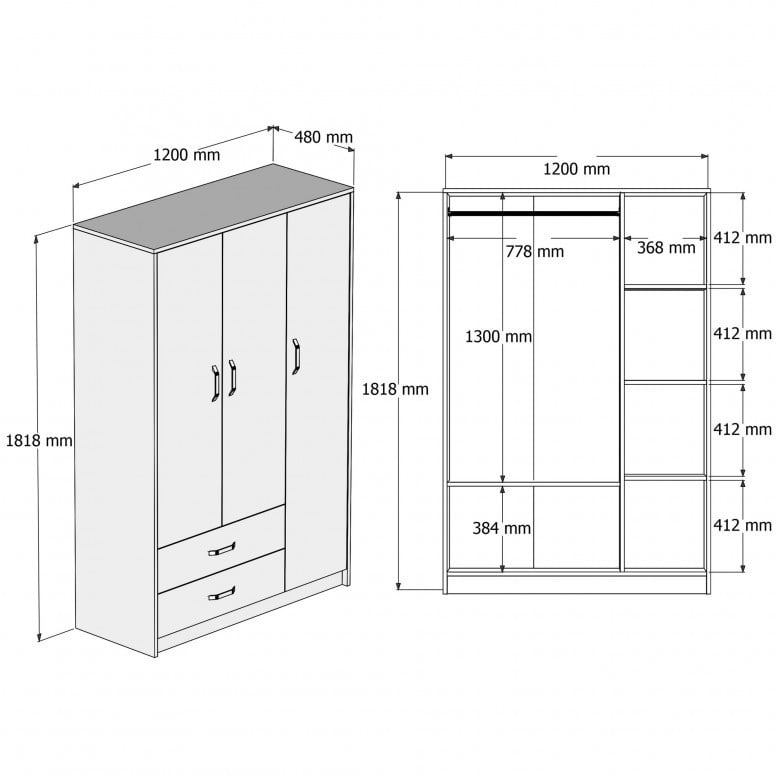 Dulap haine Model Grande, Stejar/Gri, 120x48x181.8 cm