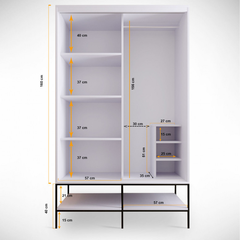 Dulap haine Model Martin, Alb marmorat/Negru/Auriu, 120x57x200 cm - 1 | YEO