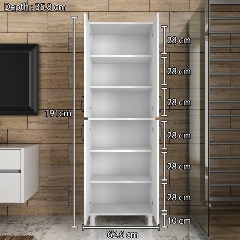 Dulap multifunctional Model M4-1103, Alb, 62.6x35.8x191 cm