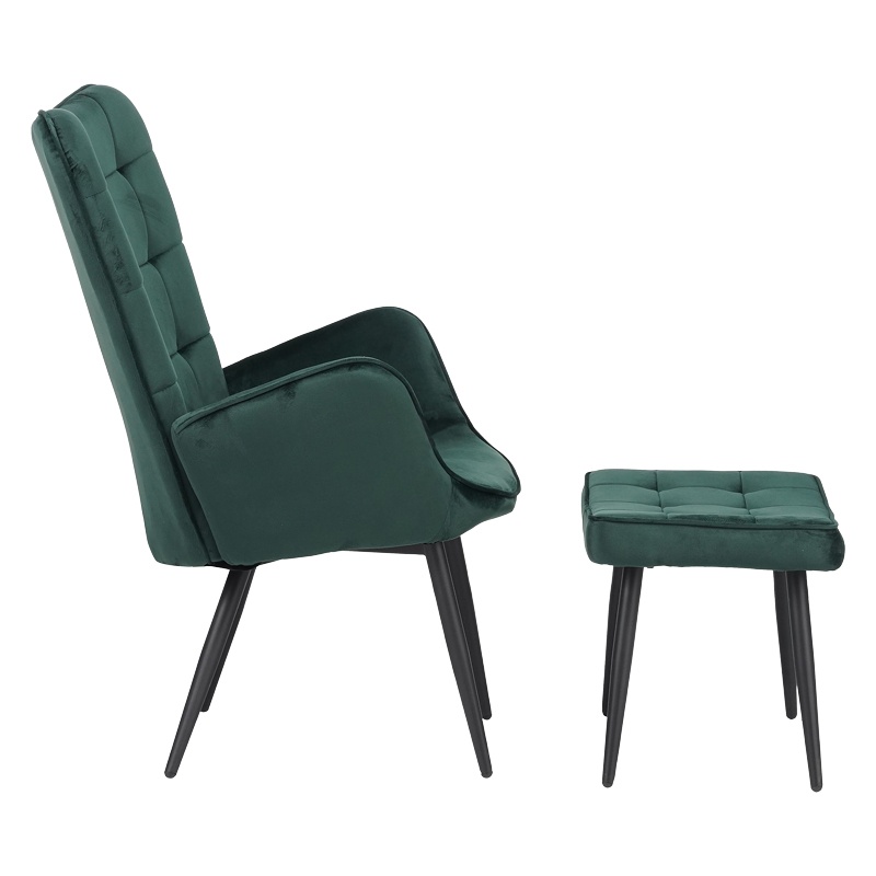 Fotoliu cu suport picioare Model Dorita, Verde inchis/Negru, 68.5x76x103 cm - 2 | YEO