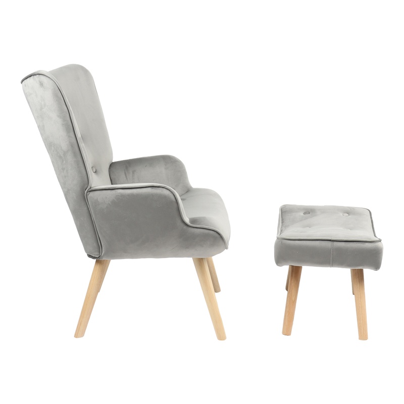 Fotoliu cu suport picioare Model Vivienne, Gri/Natur, 75x69x96 cm - 2 | YEO