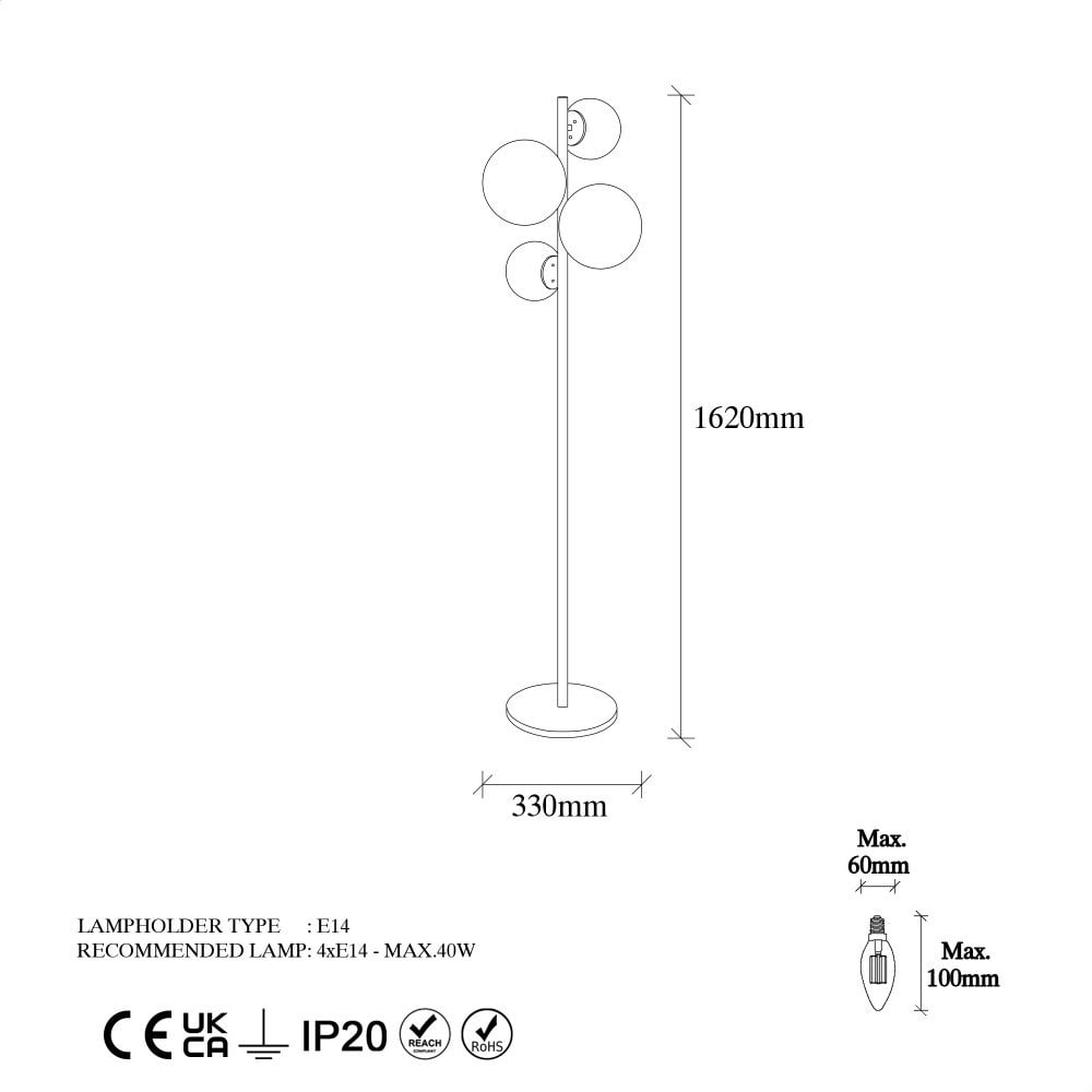 Lampadar Fazli Negru 33x33x162 cm