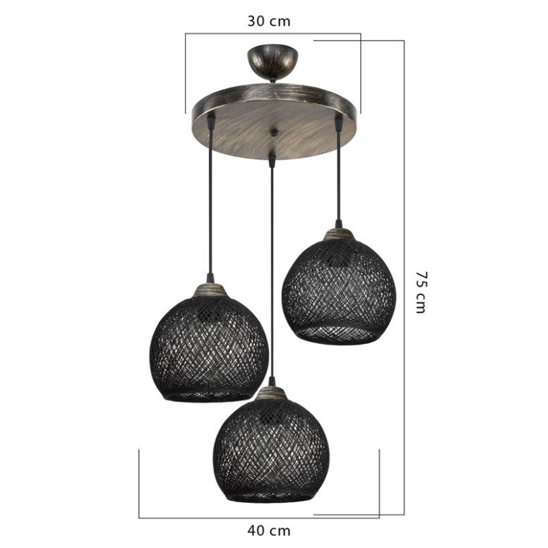 Lustra cu trei lumini PWL-1121, E27 negru-bronz, 40x80 cm - 2 | YEO