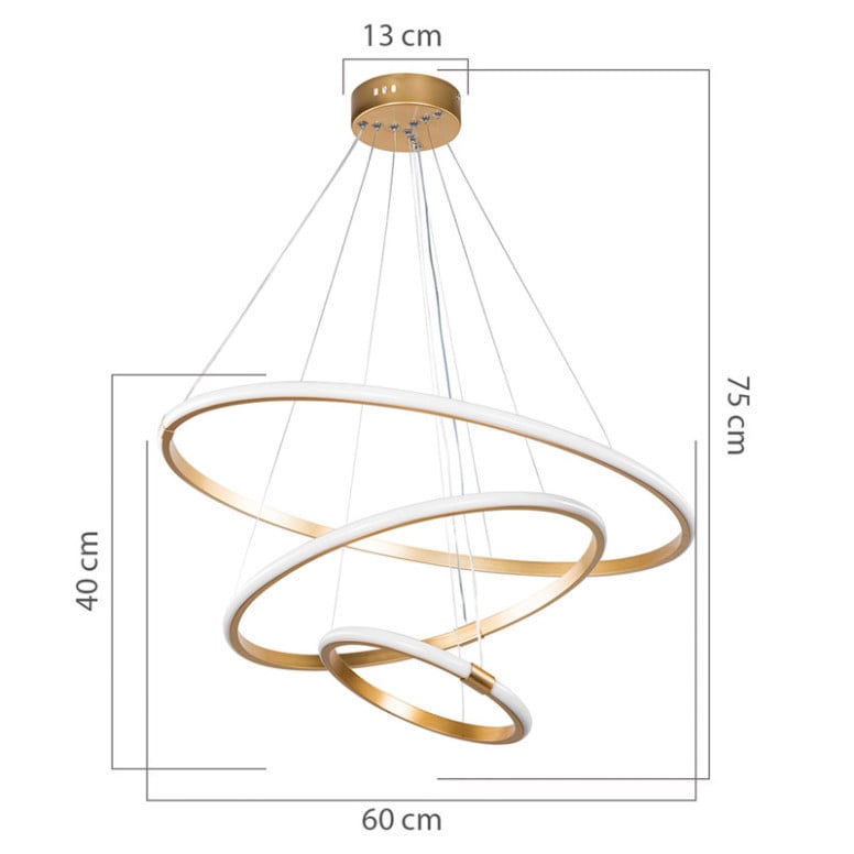 Lustra cu trei lumini PWL-1156, LED 60-80W auriu, 60x100 cm