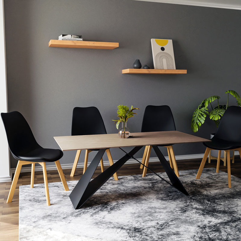 Masa Model Davian, 180x90x75 cm, Negru/ Stejar sonoma - 1 | YEO