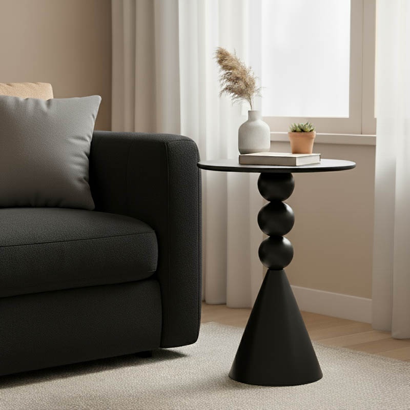 Măsuță auxiliară Bilane, cu bază sculpturală, Negru, Ø39 × 60 cm