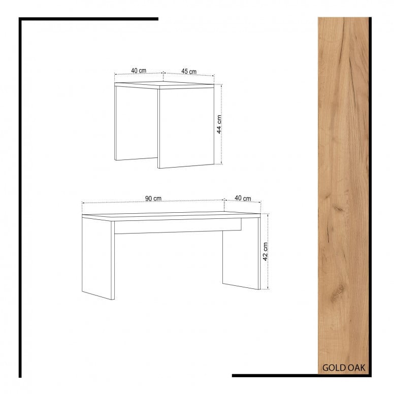 Masuta de Cafea Model Kirk, 90x40x42 cm, Alb/Stejar